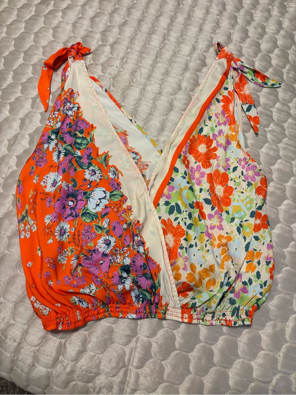 Free People Floral Halter Tie Top Boho Festival Crop Blouse Small